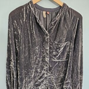 Pilcro Velvet Button-Down Shirt - Charcoal